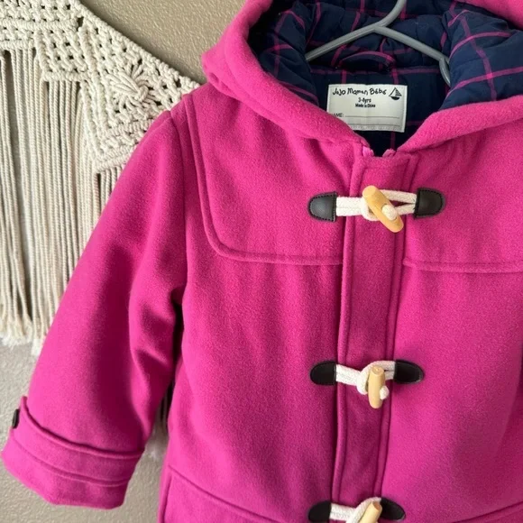 JoJo Maman Bebe pink felted peacoat jacket coat plaid lined J